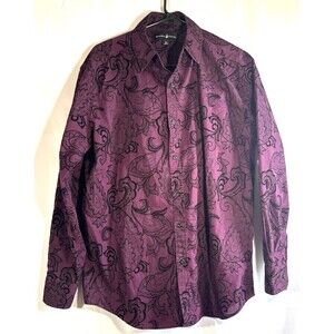 Beverly Hills Polo Club Shirt Mens Purple Black Paisley Long Sleeve Shirt